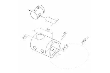 PSG N31.1606.4BS Middle post fi 42.4x960mm, 4 crossbar holders for fi 12mm tubes, floor mounting (AISI 304, 42.4 system, satin)