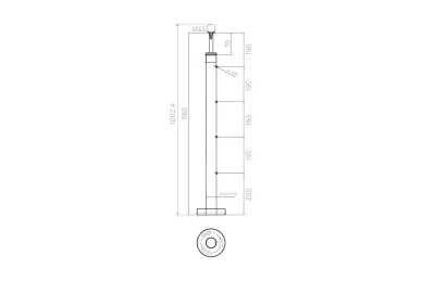 PSG N31.1606.4BS Słupek środkowy fi 42,4x960mm, 4 uchwyty przelotowe rurki fi 12mm, moc.w podłogę (aisi304, syst.42,4, satyna)