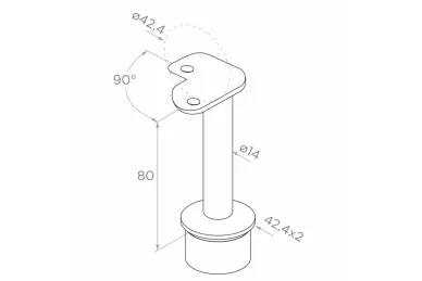PSG N31.1609.4BS Corner post fi 42.4x960mm, 8 end holders for fi 12mm tubes, floor mounting (AISI 304, 42.4 system, satin)