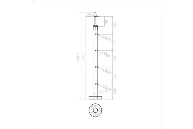 PSG N31.1609.4BS Słupek narożny fi 42,4x960mm, 8 uchwytów końcowych rurki fi 12mm, moc.w podłogę (aisi304, syst.42,4, satyna)