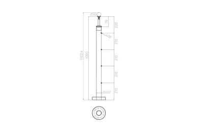 PSG N31.1610.4BS Middle post fi 42.4x1060 mm, 4 crossbar holders for fi 12mm tubes, floor mounting (AISI 304, 42.4 system, satin)