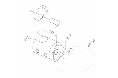 PSG N31.1610.4BS Middle post fi 42.4x1060 mm, 4 crossbar holders for fi 12mm tubes, floor mounting (AISI 304, 42.4 system, satin)