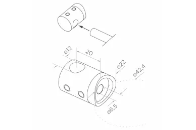 PSG N31.1723.4BP Słupek narożny fi 42,4x1060mm, 8 uchwytów końcowych rurki fi 12mm, moc.w podłogę (aisi304, syst.42,4, połysk)