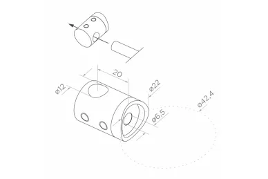 PSG N31.1797.4BS Middle post fi 42.4x1130mm, 4 crossbar holders for fi 12mm tubes, side mounting (AISI 304, 42.4 system, satin)