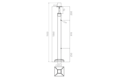 PSG N31.2465.4ES Słupek balustradowy końcowy lewy ze stali nierdzewnej – 40x40x1060/1100 mm/ 2 uchwyty do szkła, szlifowany