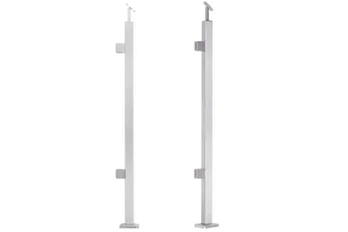 PSG N31.2465.4ES Stainless steel left end balustrade post – 40x40x1060/1100 mm/ 2 glass clamps, brushed