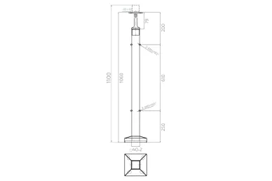 PSG N31.2469.4ES Stainless steel middle balustrade post 40x40x1060/1100 mm/ 4 holders, brushed