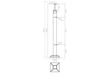 PSG N31.2471.4ES Słupek balustradowy narożny ze stali nierdzewnej – 40x40x1060/1100 mm/ 4 uchwyty do szkła, szlifowany
