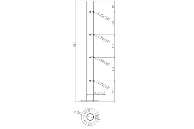 PSG N31.B1609.4BS Corner balustrade post fi 42.4 x 881 mm - bare. AISI 304, 8 holes with M6 thread, floor mounting, satin