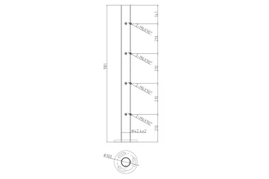 PSG N31.B1620.4BS Słupek balustradowy narożny fi 42,4 x 981 mm - nieuzbrojony, 8 otworów z gwintem M6, mocowanie w podłogę, satyna