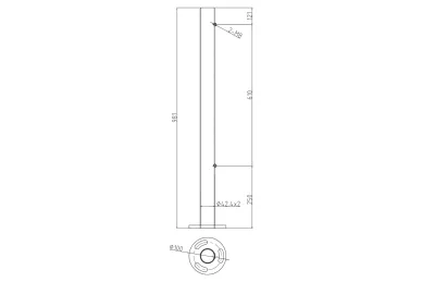 PSG N31.B1893.4BS Słupek balustradowy końcowy fi 42,4 x 981 mm - nieuzbrojony, aisi304, 2 otwory z gwintem M8, mocowanie w podłogę, satyna