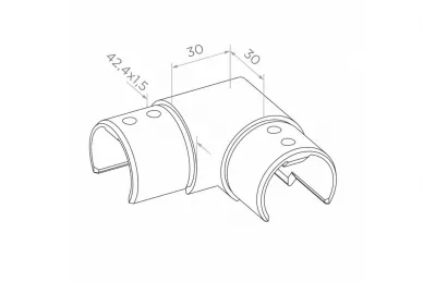PSG N51.1002.4BS Kolano ostre poziome 90° do pochwytu nakładanego na szkło 42,4x1,5xH30mm (aisi304, syst.42,4, satyna)