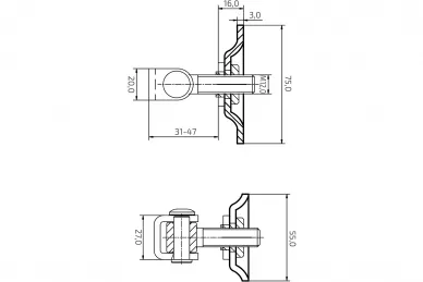PSG N61.0112.4UR Charnière réglable pour portails battants M12 avec plaque 75x55x3 mm