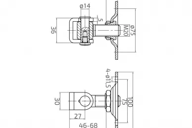 PSG N61.0120.4UR Charnière réglable M20 avec plaque