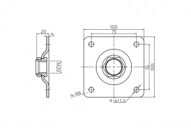 PSG N61.P120.4UR Plaque pour charnière réglable M20 avec plaque