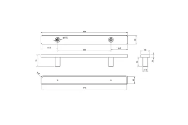 PSG N64.P8DP90500.AUM Double-sided rectangular handrail 90°, aluminum, black, 50x489mm (universal, painted+wood)