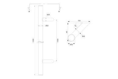 PSG N64.PDO451200.4US Double-sided round pull handle 45°, 32x1200mm (AISI 304, universal, satin)