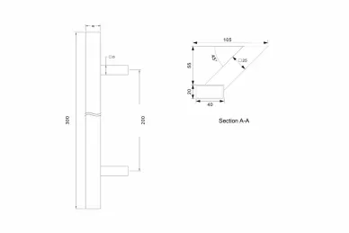 PSG N64.PDP45300.4UM Pochwyt dwustronny prostokątny 40x20/200x300 mm, czarny (45°), (aisi304, uniwersalny, satynowy)
