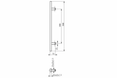 PSG N64.PDP90500.4UM Double-sided rectangular door handle, 90° fixing - 300 x 500 mm, black (AISI 304, universal, satin)
