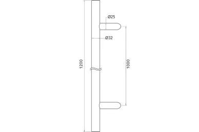 PSG N64.PJO451200.4US Single-sided round door handrail, 45° mounting – 32X1200 mm (AISI 304, universal, satin)