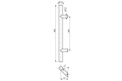 PSG N64.PJO45500.4UM.M Single-sided round door handrail, 45° mounting - 300 x 500 mm, black (AISI 304, universal, painted)