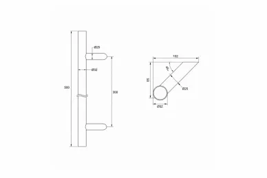PSG N64.PJO45500.4UM Pochwyt jednostronny okrągły fi 32, (45°), 300x500mm, czarny (aisi304, uniwersalny, malowany)