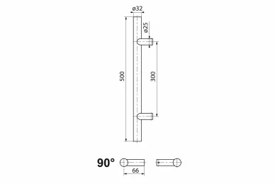 PSG N64.PJO90500.4UM.M Single-sided round door handrail, 90° mounting - 300 x 500 mm, black (AISI304, universal, painted)