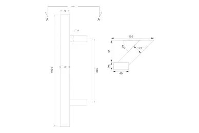 PSG N64.PJP451000.4UM Single-sided rectangular door handrail, 45° mounting – 20X40X1000 mm (AISI 304, universal, black)