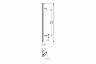 PSG N64.PJP45500.4US Single-sided rectangular handrail 40x20mm, (45°), 300x500mm, (AISI304, universal, satin)