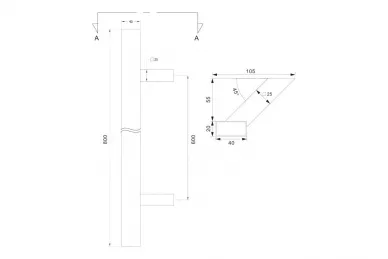 PSG N64.PJP45800.4US Pochwyt do drzwi jednostronny, prostokątny, mocowanie 45° – 20X40X800 mm (aisi 304, uniwersalny, satyna)