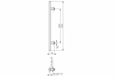PSG N64.PJP90500.4UM Pochwyt jednostronny prostokątny 40x20mm, (90°), 300x500mm, czarny (AISI304, uniwersalny, malowany)