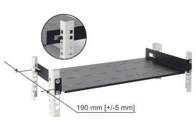 Pulsar RAPD-1U235-B Półka doczołowa 1U z podporą tylną, do szaf RACK 19’’ 445x235, czarna