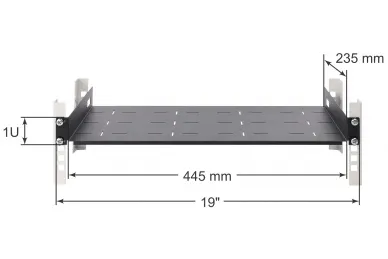Pulsar RAPD-1U235-B Półka doczołowa 1U z podporą tylną, do szaf RACK 19’’ 445x235, czarna