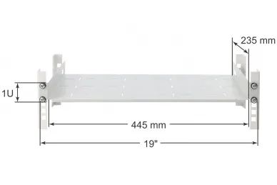 Pulsar RAPD-1U235-G 1U depth shelf with foldable side support for RACK 19’’ cabinets, 445×235, grey