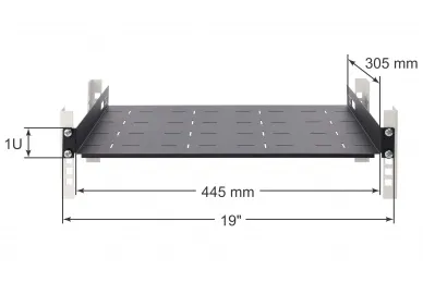 Pulsar RAPD-1U305-B 1U depth shelf with foldable side support for RACK 19’’ cabinets, 445×305, black