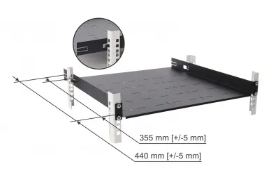 Pulsar RAPD-1U460-B 1U depth shelf with foldable side support for RACK 19’’ cabinets, 445×460, black