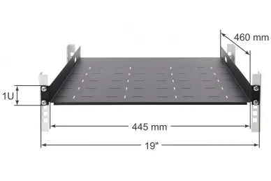 Pulsar RAPD-1U460-B Półka doczołowa 1U z podporą tylną, do szaf RACK 19’’ 445x460, czarna