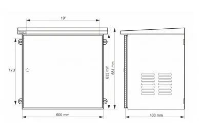 Pulsar RK1264-G 12U / 19” RACK cabinet, wall mounted, vandal-resistant, grey, 600x400