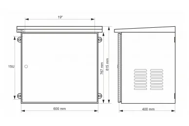 Pulsar RK1564-G 15U / 19” RACK cabinet, wall mounted, vandal-resistant, grey, 600x400