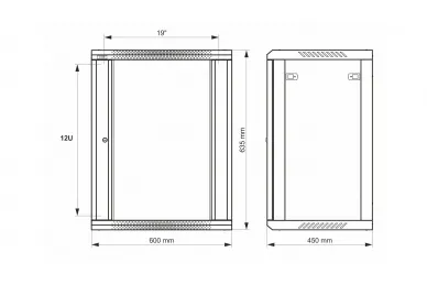 Pulsar RWA1264-G Szafa RACK 12U / 19” wisząca do złożenia 600x450 szara