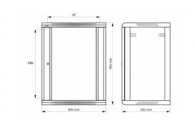 Pulsar RWA1564-G 15U / 19” RACK cabinet, wall mounted, ready to assemble, grey, 600x450