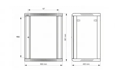 Pulsar RWA1864-G 15U / 19” RACK cabinet, wall mounted, ready to assemble, grey, 600x450