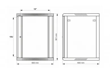 Pulsar RWA1866-G 18U / 19” RACK cabinet, wall mounted, ready to assemble, grey, 600x600