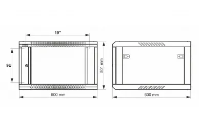 Pulsar RWA966-B 9U / 19” RACK cabinet, wall mounted, ready to assemble, black, 600x600