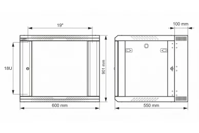 Pulsar RWDA1865-G 18U / 19” RACK cabinet, double section, wall mounted, ready to assemble, grey, 600x550