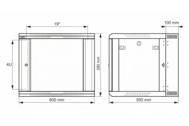 Pulsar RWDA465-G 4U / 19” RACK cabinet, double section, wall mounted, ready to assemble, grey, 600x550
