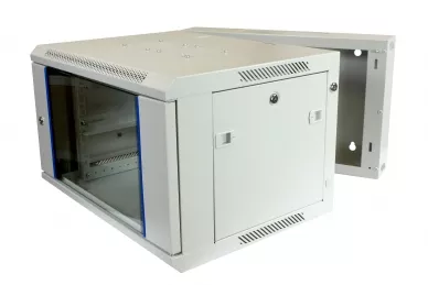 RACK 19'' 6U 550mm grauer Schrank mit Glastür, geteilt