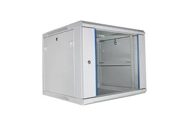 RACK 19'' 9U 600mm grauer Schrank mit Glastür zur Montage